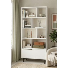 Robin Home Kitaplık Raf Metal Ayaklı 176CM Kapaklı Beyaz