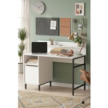 Robin Home Çalışma Masası Genç Çocuk Öğrenci Raflı Dolaplı Beyaz