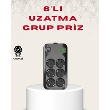 6’lı Grup Priz Termal Korumalı USB Type-C Çoklu Priz 2 Metre Kablo