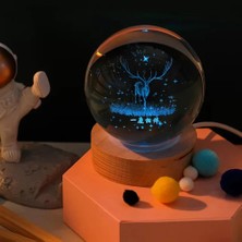 Calperia Ahşap Altlıklı Geyik Cam Küre Rgb