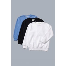 Evavi Çocuk Baskısız Üçlü Paket Bisiklet Yaka Sweatshirt