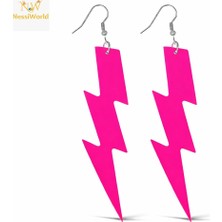 Urfakent 80’ler 90&amp;#39;lar Retro Neon Pembe Şimşek Küpe 10 cm