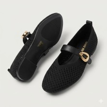 Kindep (Park Moda) Yan Toka Detaylı Triko Günlük Kadın Babet Siyah