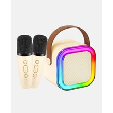 Karaoke Hoparlör Taşınabilir Çift Mikrofonlu ve LED Işıklı Bluetooth 5.0