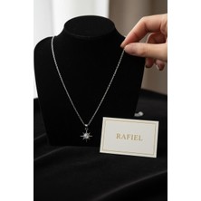 Rafiel Rafıel Çelik Kuzey Yıldızı Kolye - Ay Taşı Detaylı Minimalist Tasarım Işıltılı Kolye - 44 cm Kolye