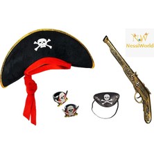 Urfakent Korsan Şapkası + Tabanca + Maske + 2 Adet Yüzük Kostüm Seti Çocuk