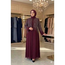 Aynur Tesettür Tesettür Abiye Büyük Beden Taşlı Şık Uzun Kollu Modest Elbise Özel Gün Davet Kombini