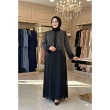 Aynur Tesettür Tesettür Abiye Büyük Beden Taşlı Şık Uzun Kollu Modest Elbise Özel Gün Davet Kombini