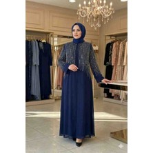 Aynur Tesettür Tesettür Abiye Büyük Beden Taşlı Şık Uzun Kollu Modest Elbise Özel Gün Davet Kombini