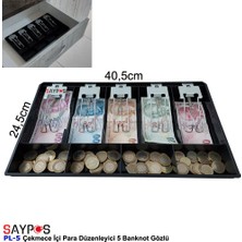 Saypos Metal Mandallı Çekmece Içi Para Düzenleyici 5 Banknot Bölmeli Para Çekmecesi Içi 40,5x24,5x3,5cm