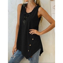 Arben Boutique Kadın Askılı Yuvarlak Yakalı Asimetrik Kesim Detaylı Viskon Bluz