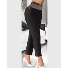Emh Store Kadın Yüksek Bel Önden Taşlı ve Tokalı Ithal Krep Pantolon