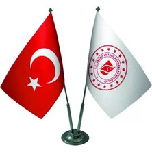 Özel Flama Bayrak Enerji ve Tabii Kaynaklar Bakanlığı Masa Bayrağı ve Türk Bayrağı Saten Kumaş Çiftli Set