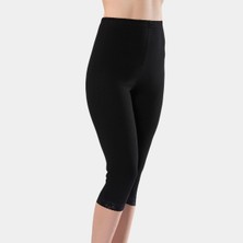 Türen Kadin Dantelli Pamuklu Likrali Crop Boy Tayt 259/SIYAH