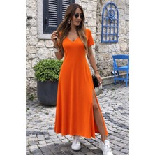 Gökyüzü Moda Kadın Kısa Kollu V Yakalı Maksi Boy Viskon Elbise