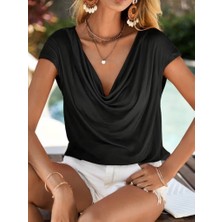 Equri Kadın Kısa Kollu Degaje Yakalı Viskon Bluz