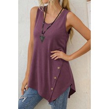 Deridün Yıldız Shoes Kadın Askılı Yuvarlak Yakalı Asimetrik Kesim Detaylı Viskon Bluz