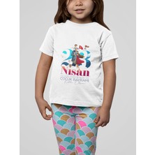 Ontunew Bisiklet Yaka Pamuklu Kısa Kollu 23 Nisan Baskılı Erkek ve Kız Çocuk T-Shirt