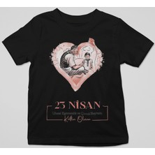 Ontunew 23 Nisan Baskılı Bisiklet Yaka Pamuklu Kısa Kollu Erkek ve Kız Çocuk Tişört