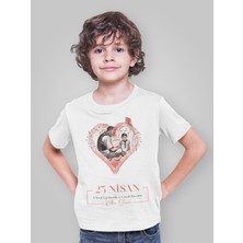 Ontunew 23 Nisan Baskılı Bisiklet Yaka Pamuklu Kısa Kollu Erkek ve Kız Çocuk Tişört