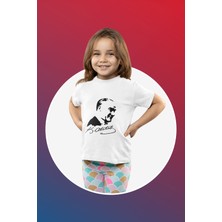 Ontunew 23 Nisan Baskılı Bisiklet Yaka Pamuklu Kısa Kollu Erkek ve Kız Çocuk Tişört