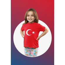 Ontunew 23 Nisan Baskılı Bisiklet Yaka Pamuklu Kısa Kollu Erkek ve Kız Çocuk Tişört