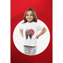 Ontunew 23 Nisan Baskılı Bisiklet Yaka Pamuklu Kısa Kollu Erkek ve Kız Çocuk Tişört