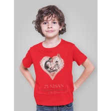 Ontunew 23 Nisan Baskılı Bisiklet Yaka Pamuklu Kısa Kollu Erkek ve Kız Çocuk Tişört