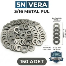 Universal 3/16 Pul - 150 Adet - Ince Seri Metal Pul - Somun ve Civata Pulu