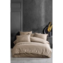 WebMediCode Çizgili Saten Nev Takımı Çift Kişilik Açık Kahve