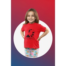 Ontunew 23 Nisan Baskılı Bisiklet Yaka Pamuklu Kısa Kollu Erkek ve Kız Çocuk Tişört