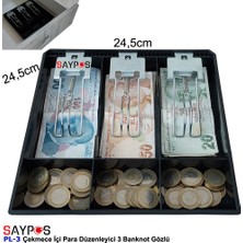 Saypos Metal Mandallı Çekmece Içi Para Düzenleyici 3 Banknot Bölmeli Para Çekmecesi Içi 24,5x24,5x3,5cm