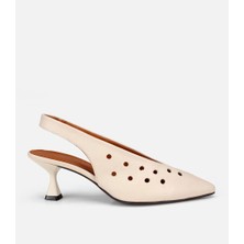 Hotiç 01AYH321470A400 KADIN Deri Ekru Delikli Arkası Açık Kısa Topuklu Stiletto