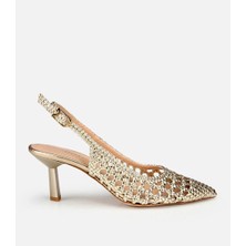 Hotiç 01AYH322880A540 KADIN Gold Örgü Detaylı Arkası Açık Kısa Topuklu Stiletto