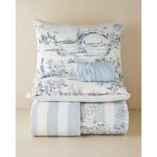 English Home Striped Jouy Pamuklu Çarşaflı Çift Kişilik Nevresim Takımı 200x220 cm Mavi