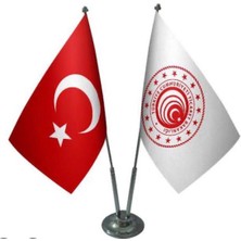 Özel Flama Bayrak Ticaret Bakanlığı Masa Bayrağı ve Türk Bayrağı Saten Kumaş Çiftli Set
