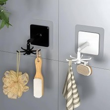 1 Adet 6 Kancalı 360° Döner Yapıştırmalı Askılık - Mutfak ve Banyo Organizeri, Kepçe, Havlu, Lif Askısı