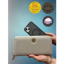 Shiny Ever Büyükboy Telefon Bölmeli Deri Kadın Cüzdan El Çantası Kremrengi Gold Detaylı