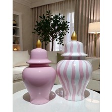 Vera Home Decor Orleans, Seramik El Boyaması Zebra Desenli Pembe Şah Küp Vazo