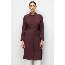 Mizalle Tencel Karışımlı Uzun Mürdüm Rengi Tunik
