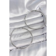 Evyora 316 Çelik Gümüş Renk 63 mm Halka Model Kadın Küpe