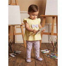 Alyakids Kız Bebek Puantiyeli Taytlı Takım - Fiyonk Detaylı Fırfır Kollu 2\'li Bebek Seti