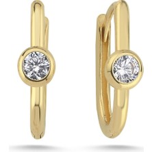 Zümrüt Sarraf 14 Ayar Altın Elips Tektaş Küpe