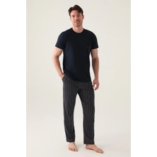 Derya Kurşun Bisiklet Yaka Kısa Kol Çizgili Erkek Pijama Takım 3011