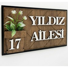 Vera Atölye Kişiselleştirilebilir Ahşap Kapı Isimliği - 23 x 13,5 cm Modern Aile Ismi ve Kapı Numarası Tabelası