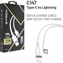 Syrox iPhone 14 Pro Uyumlu Type-C To Lightning Hızlı Sarj Kablo 20WATT