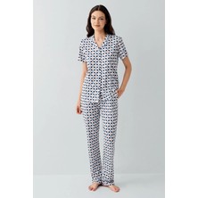 Derya Kurşun V Yaka Önden Düğmeli Kadın Pijama Takım 3557