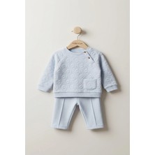 Alyakids Erkek Bebek Gri Baklava Desenli 2\'li Takım Kendinden Dokulu Sweatshirt ve Pantolon Set