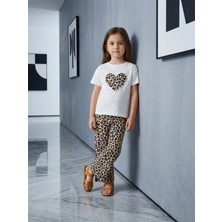 Alyakids Kız Çocuk Leopar Desenli Kalp Detaylı Pamuklu Takım