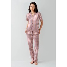 Derya Kurşun V Yaka Önden Düğmeli Kadın Pijama Takım 3562